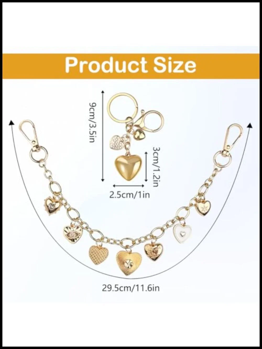 2 Pcs Gold Metal Bag Chain with Heart Purse Charm Extender Strap for Handbags